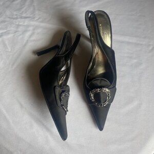 Donald J Pliner Couture Cruse 8N suede leather sling back pointy toe black jewel